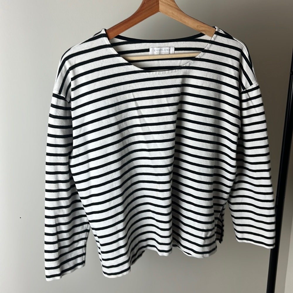 Everlane cropped striped boatneck tee size L